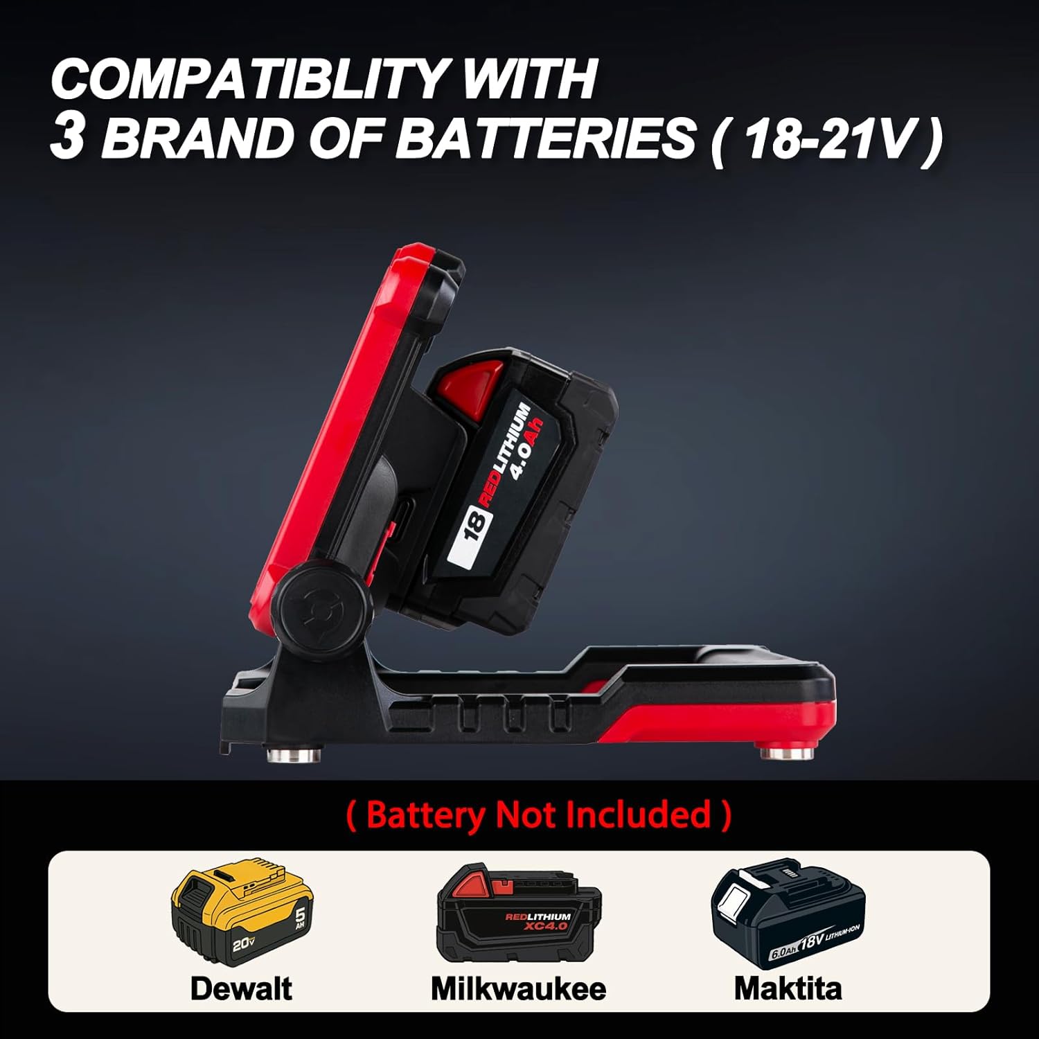 4000LM 25W Cordless Work Light, Compatible with Milwaukee,Dewalt and Makita 18-21V Power Battery, Magnetic Base, Portable Flood Light