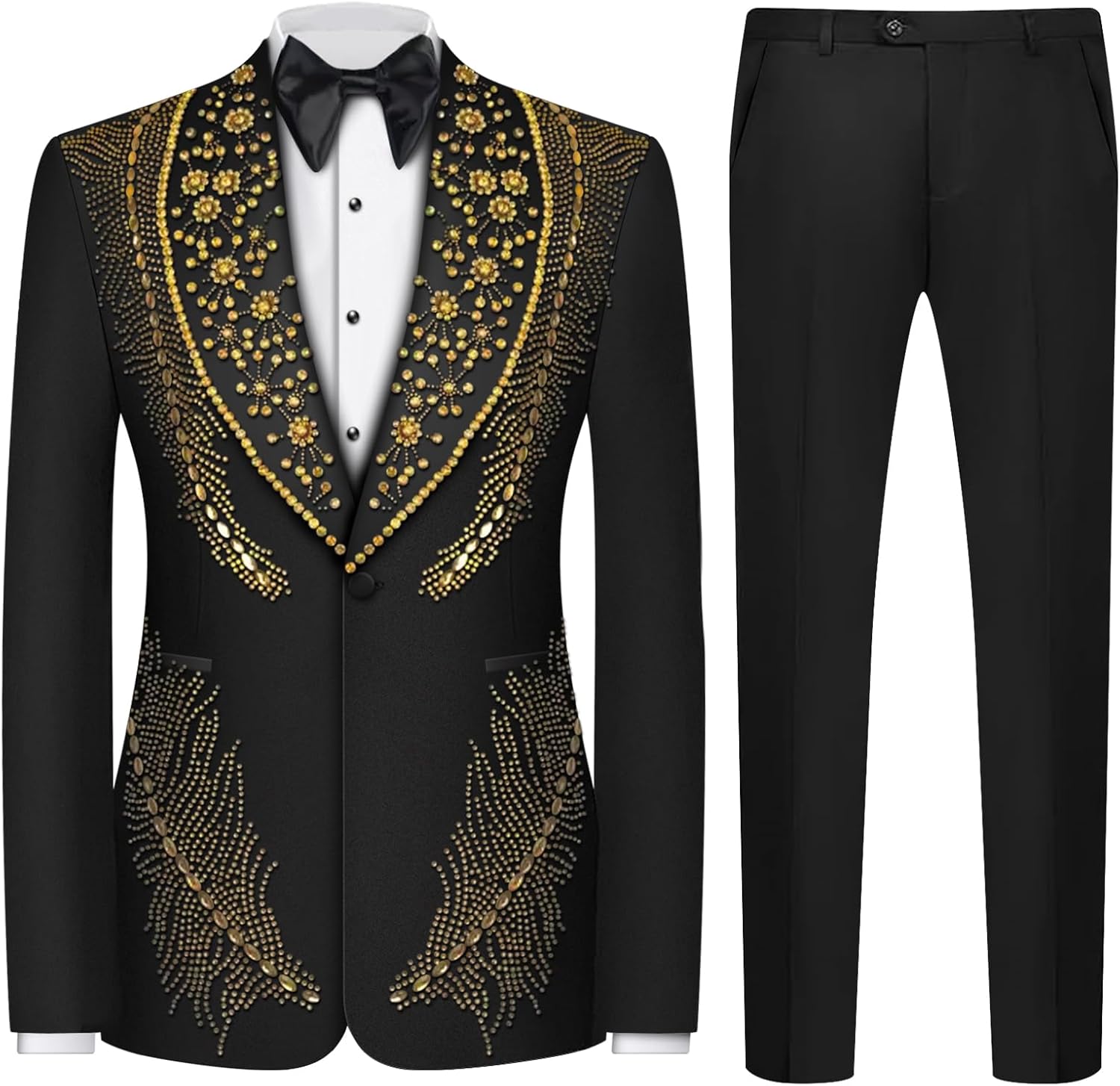 Olibexley Men's 2 Piece Suit One Button Single Breasted Slim Fit Party Blazer Beaded Prom Wedding Suits Pants Set for Men