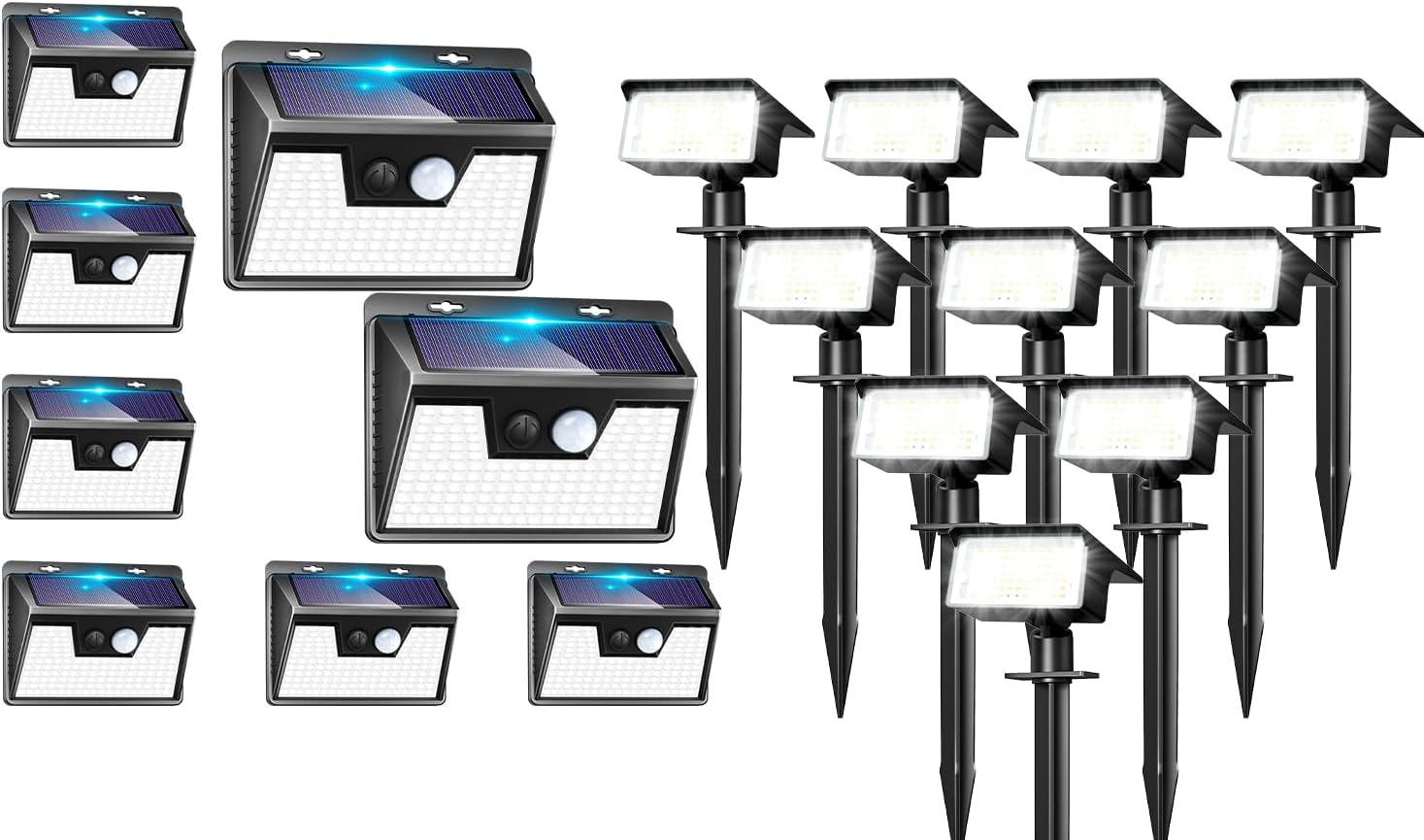 nipify 8 Pack solar motion sensor outdoor lights + 10 Pack solar spotlights