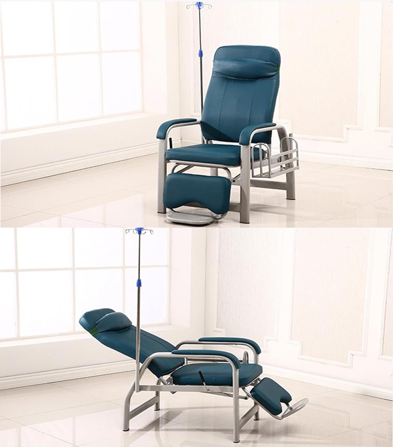 Verstellbare Empfangsstühle, Medizinischer Infusionssessel, Wartezimmerstuhl mit Infusionsständer, 150 KG Belastbarer Medizinische Liegestühle, für Krankenhäuser, Labore, Kliniken Green