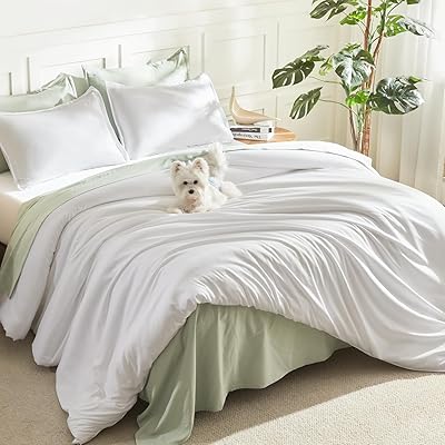 Litanika Full Size Comforter Set, 3 Pieces Lightweight Solid Bedding Comforters Sets, Fluffy Down Alternative Bed Set, Bright White