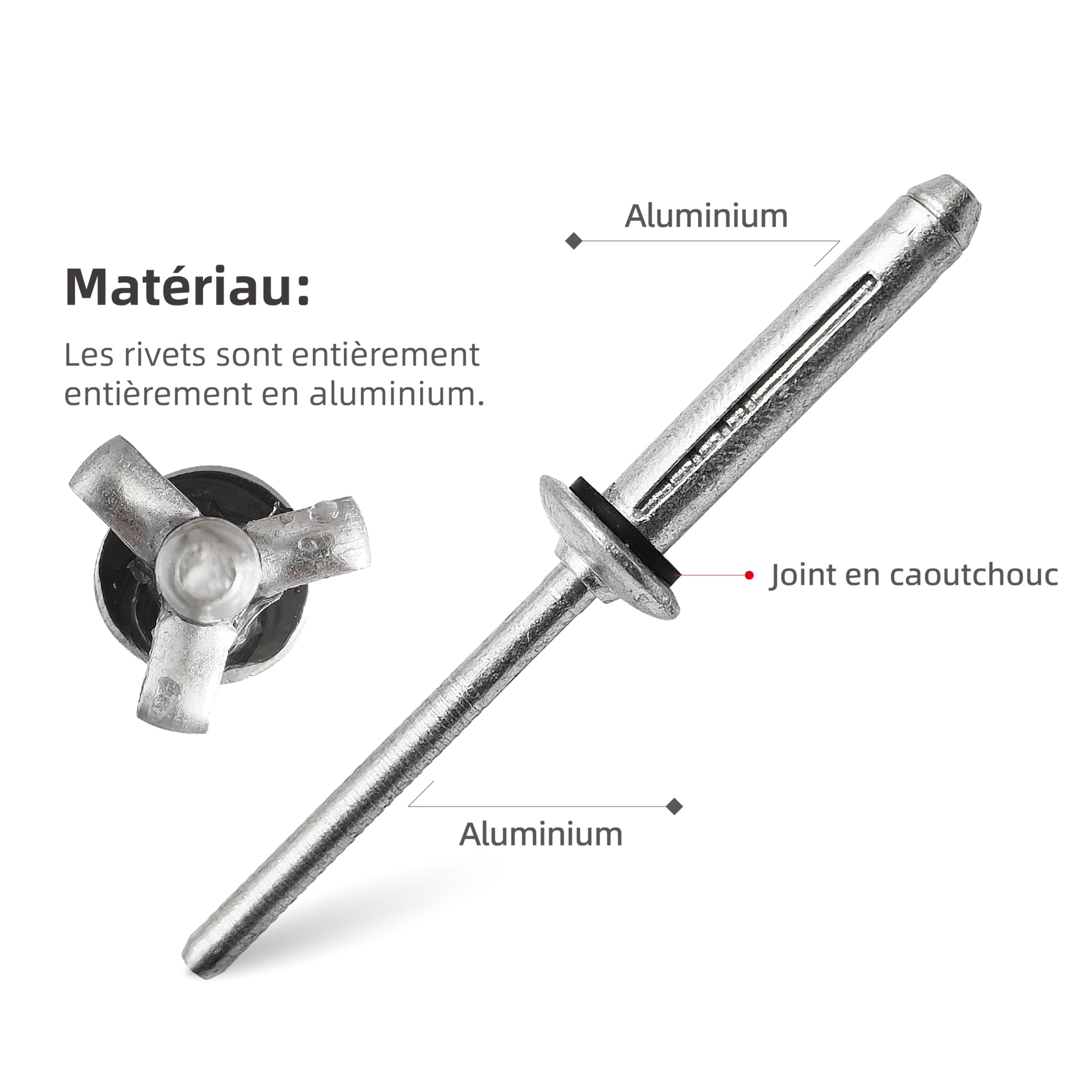 Remaches ciegos de aluminio de expansión múltiple con junta tórica - Juego de remaches de cabeza bulbosa para plásticos o materiales flexibles (Ø5.2x28mm - 50 piezas)