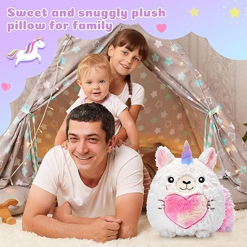 Miniatura 4 de Leyndo Almohada de felpa de Llamacorn de 14 pulgadas, lindo unicornio y llama, almohada de felpa suave de llama para regalos de cumpleaños,