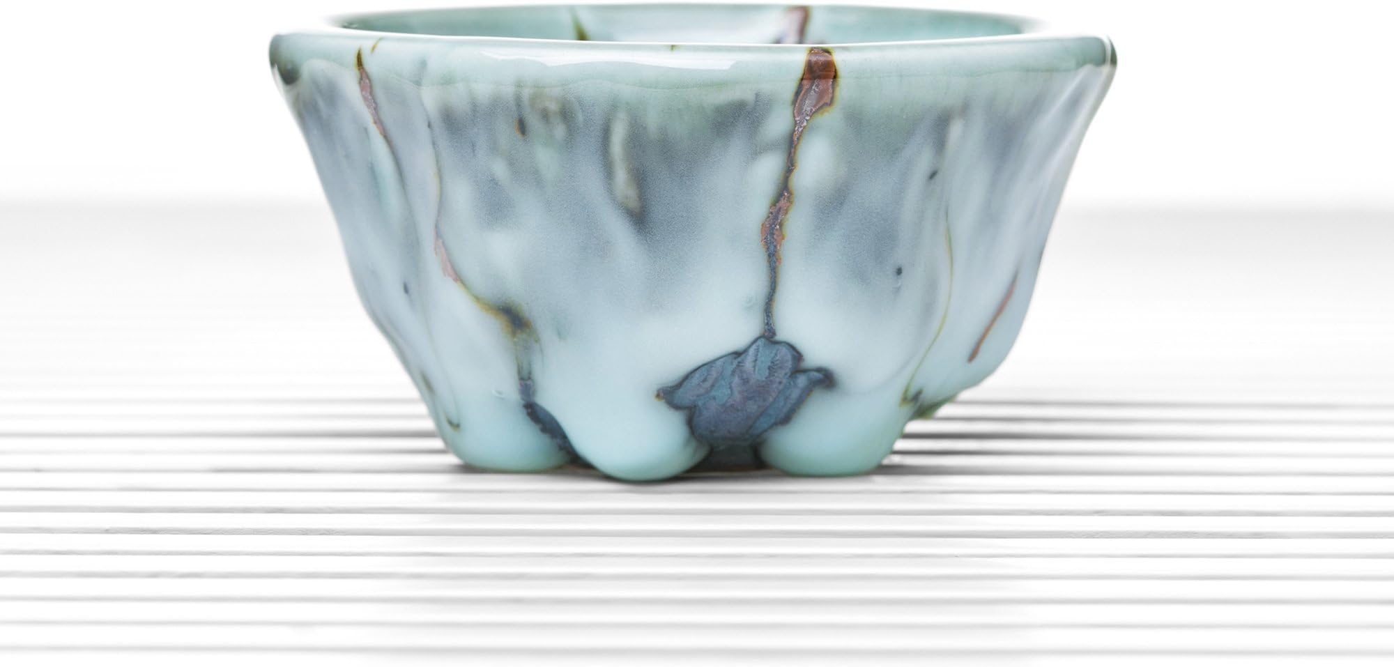 Ceramic Tea Bowl Cup Chawan Clay Teacup Drip Glaze Silver Inlay Chinese Teaware (white, gray, pale celadon)