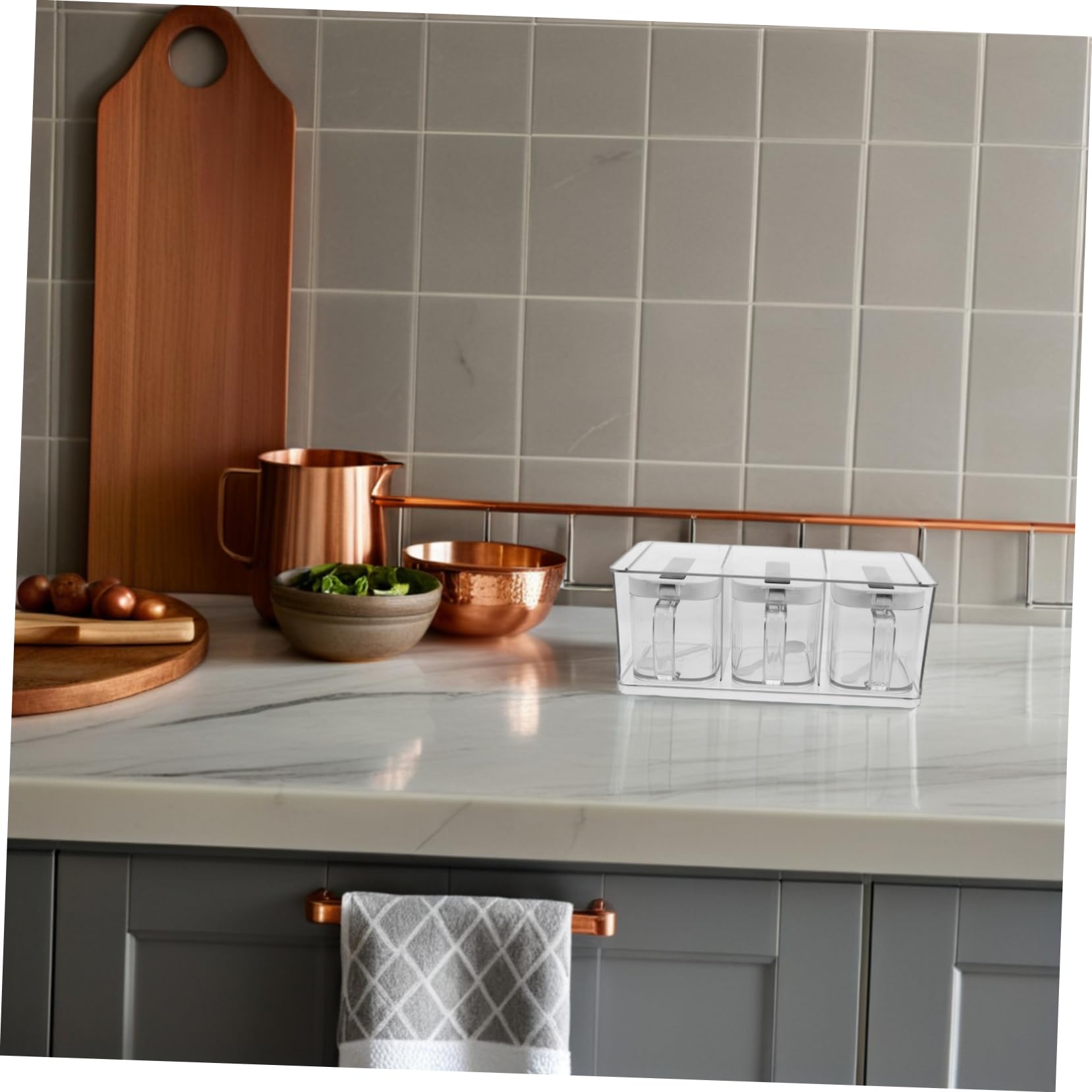 LABRIMP Boîte à Épices Cuisine Transparente avec Couvercle Étanche en Pet, Design Élégant et Simple, Rangement D'assaisonnements Cuisine, 1 Set Mural