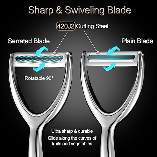 Miniatura 3 de Pelador de verduras de acero inoxidable, peladores de patatas prémium para cocina, pelador de frutas vegetales ultra afilado, pelador de zanahorias,