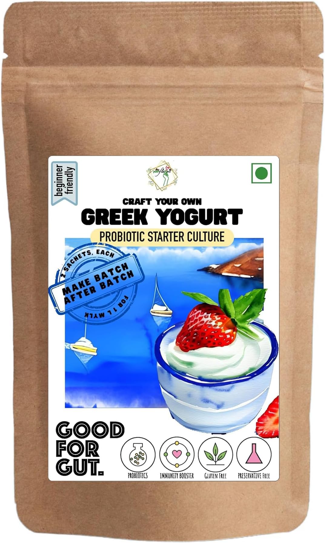 Alla's Posh Flavors Greek Yogurt Culture | Thick, Creamy, Nutrient Rich | 100% Veg | Make Protein Rich Greek Yogurt at Home Easily (Greek Yogurt)| Amazing Consistency from the FIRST BATCH itself | Make Batch-after-Batch | Lab Tested Cultures