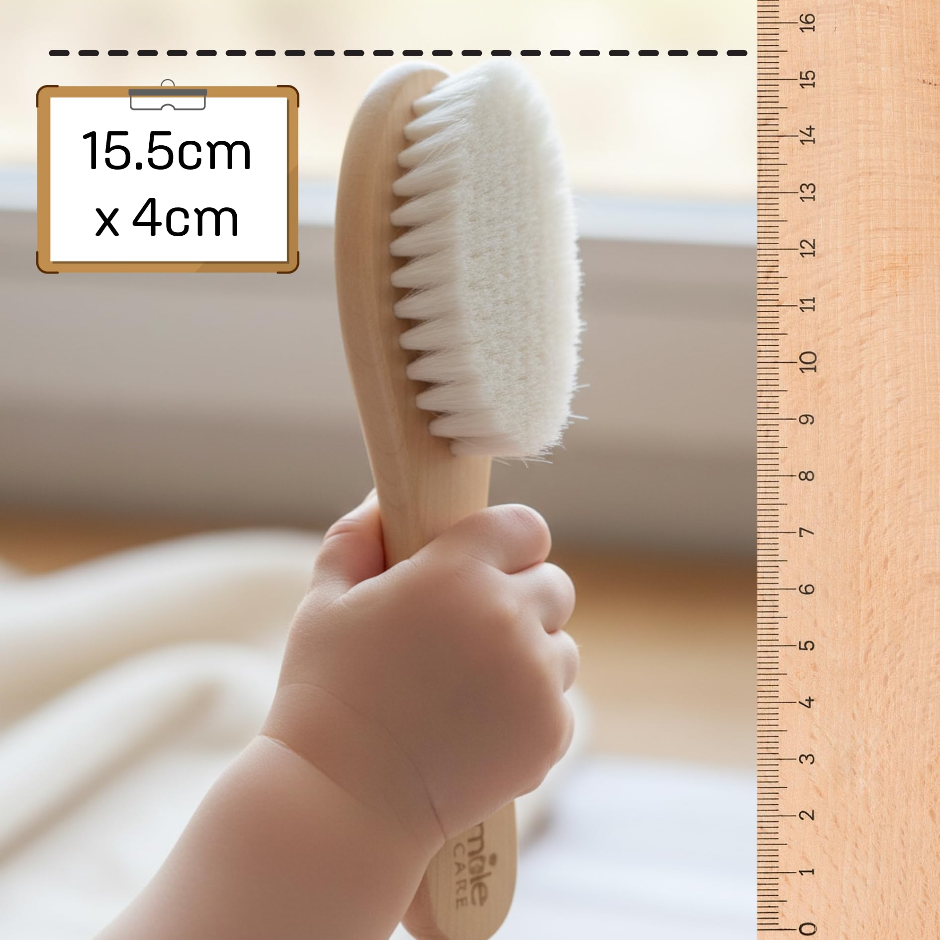 Brosse à Cheveux Bébé Poils de Chèvre Doux | Brosse Douce pour Nouveau-Né & Croûtes de Lait | En Bois Naturel Sans Plastique | Thumble Baby Care | Cadeau Baby Shower