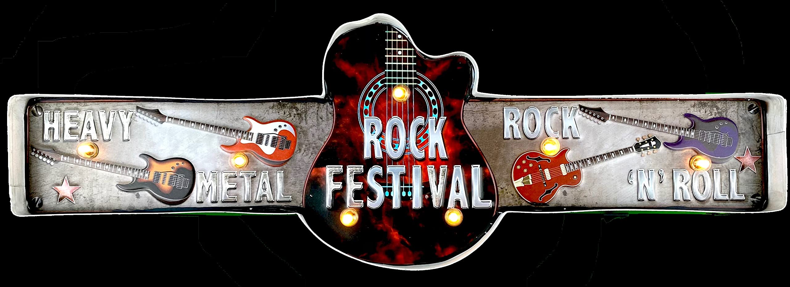 DiiliHiiri Cartello luminoso Heavy Metal Rock, originale cartello americano retrò Sign. Cartello luminoso a LED per rocker di Rock and Roll Bar Pub Ristorante. Decorazione cartello 61 x 21 x 5 cm