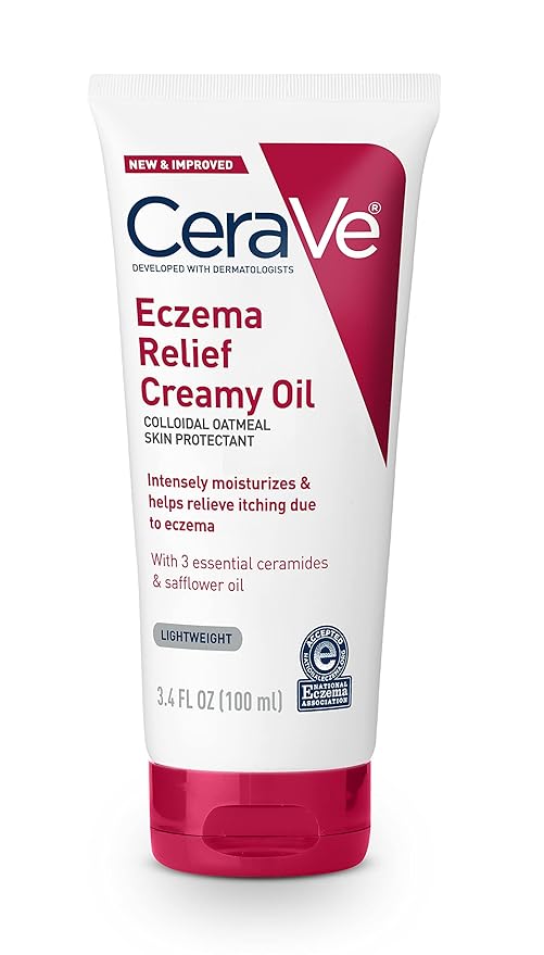 CeraVe Eczema Relief Creamy Body Oil, Eczema Calming Cream With Colloidal Oatmeal & Safflower Oil For Dry Skin & Itchy Skin Relief, Steroid Free & Paraben Free, 3.4 Ounce