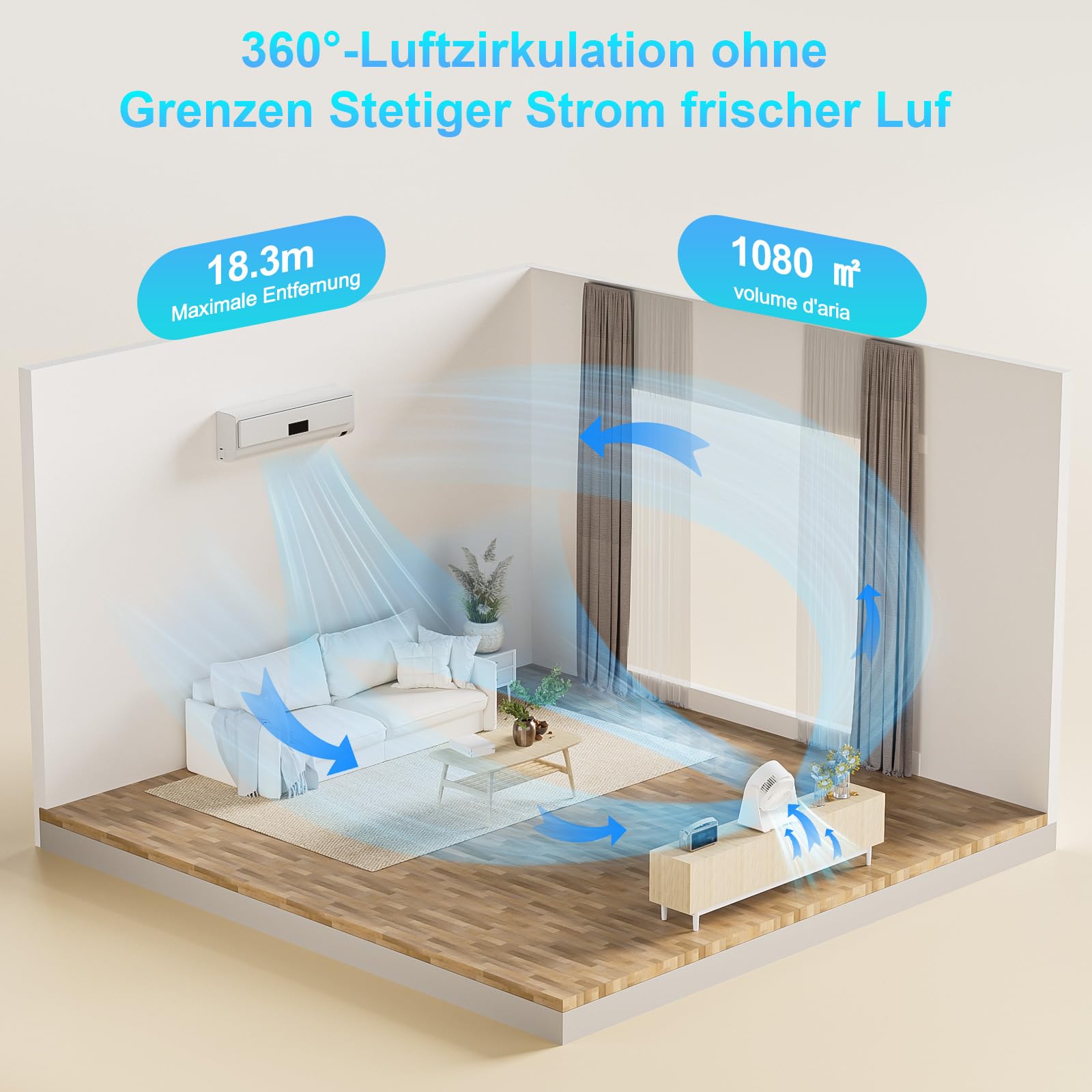GuKKK Ventilator Leise, Tischventilator 28 DB, Starker Ventilator mit Fernbedienung, 3D Turbo-Luftzirkulator, 12-Geschwindigstufe 12H Timer, 90° verstellbar Neigungswinkel Turbo-Luftzirkulator