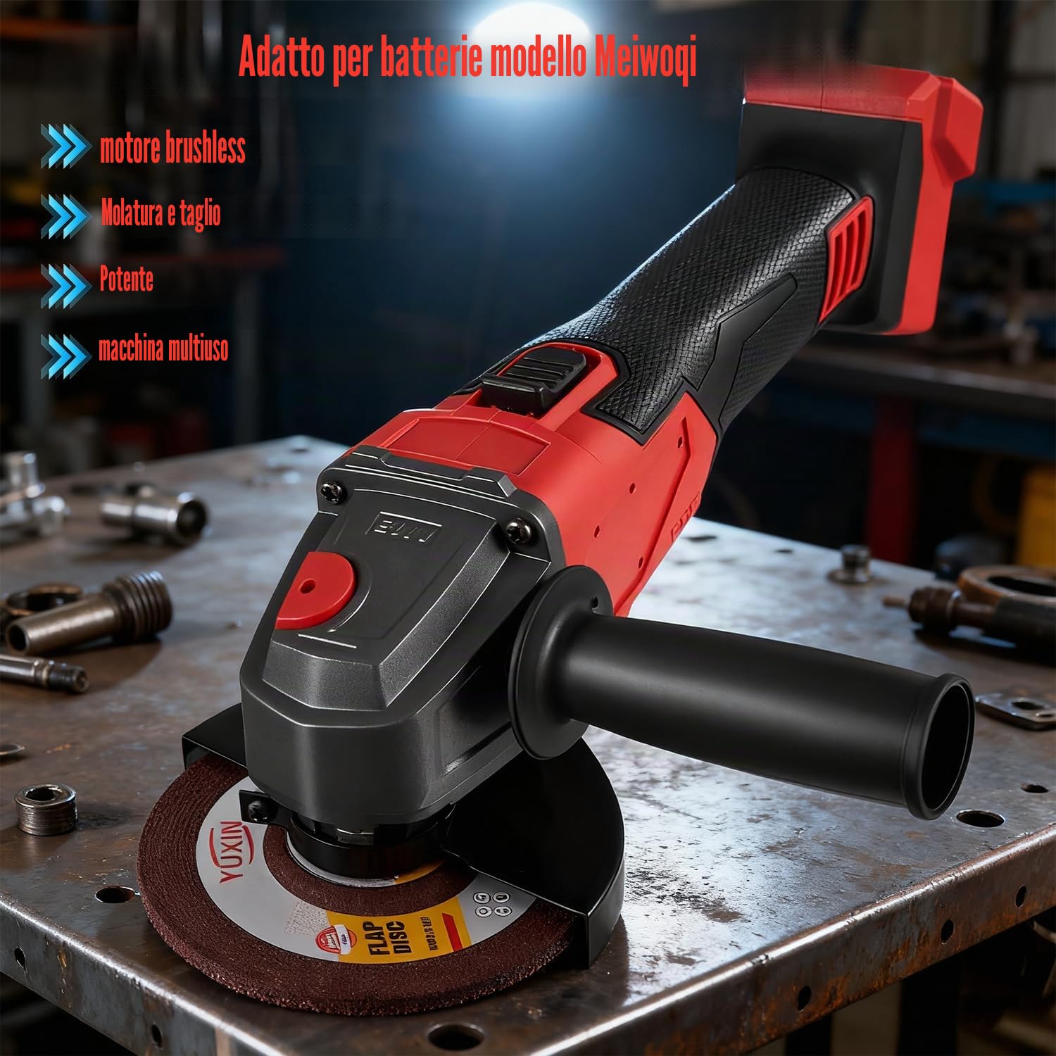 Smerigliatrice angolare a batteria compatibile con Milwaukee 18V, fresa angolare con ruote da 125 mm, strumento di levigatura senza spazzole 800W 12000 giri/min, smerigliatrice angolare con 6 dischi