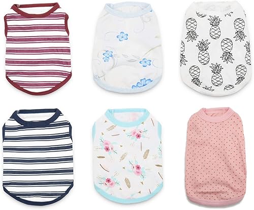 Paquete de 6 camisas para perros pequeños para niñas, camisetas para cachorros, camisas para perros a rayas, ropa para niñas, ropa para cachorros,