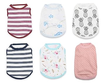 6 Pack Small Dog Shirts for Girls Puppy T Shirt Striped Dog Shirts Girl Puppy Clothes Girl Cat Clothes Pet Tshirts for Dogs Summer Vest Breathable Apparel