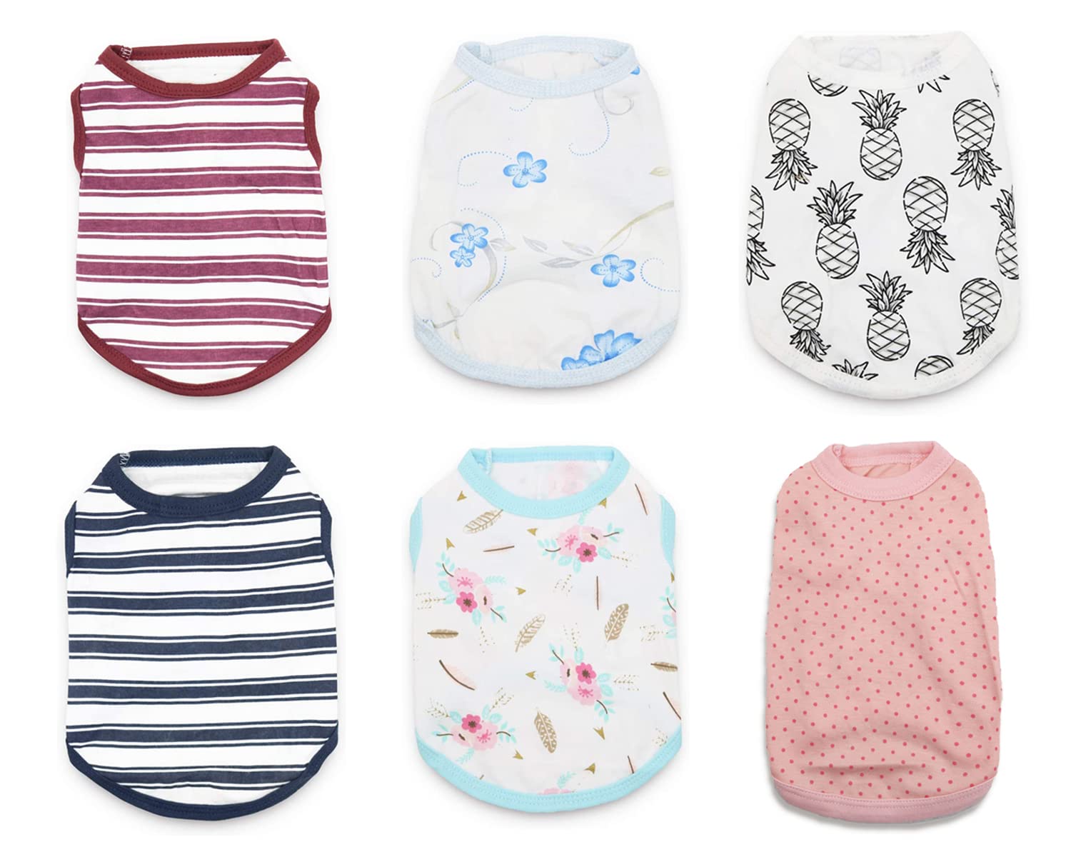 6 Pack Extra Small Dog Shirts for Girls XS Puppy T Shirt Striped, Clothes Girl Yorkie Clothes Pet Tshirts for Dogs Summer Vest Breathable Chihuahua Clothes Apparel, XS