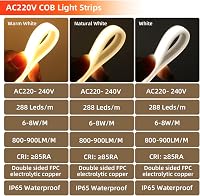 Wisada 4m LED szalag 288 LED/m 4000K természetes fehér IP65 vízálló COB fénycsík 3