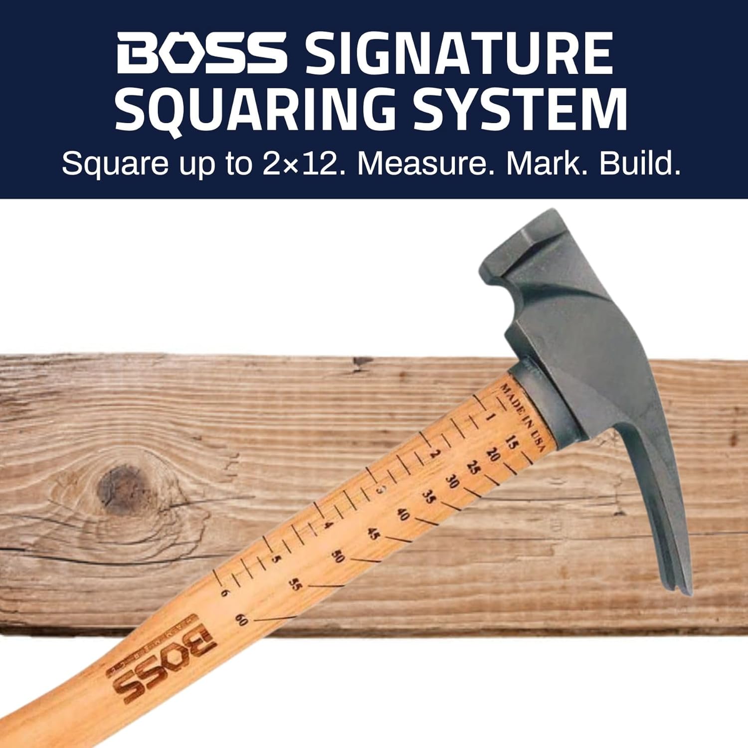 Boss Hammer 12 oz. Ti64 Construction Grade Titanium Hammer - Tennessee Hickory Handle - Framing Square, Rip Claw Design, Magnetic Nail Starter, Smooth Faced - Made in the USA - BH12TIHI16S