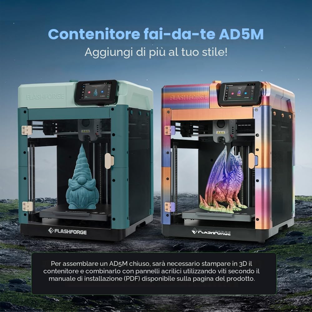 FLASHFORGE, Adventurer 5M, stampante 3D, 600 mm/s alta velocità, livellamento automatico 1 clic, estrusore diretto, ugello rimovibile 280 °C, piastra rivestimento PEI, stampa 220 mm x 220 mm x 220 mm
