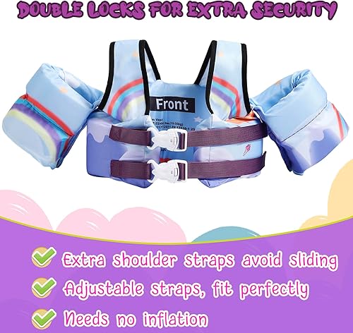 Miniatura 2 de GOSEN - Chaleco de natación para niños de 22 a 66 libras, arnés de hombro con alas de brazo, flotadores para niños de 2, 3, 4, 5, 6, 7 años