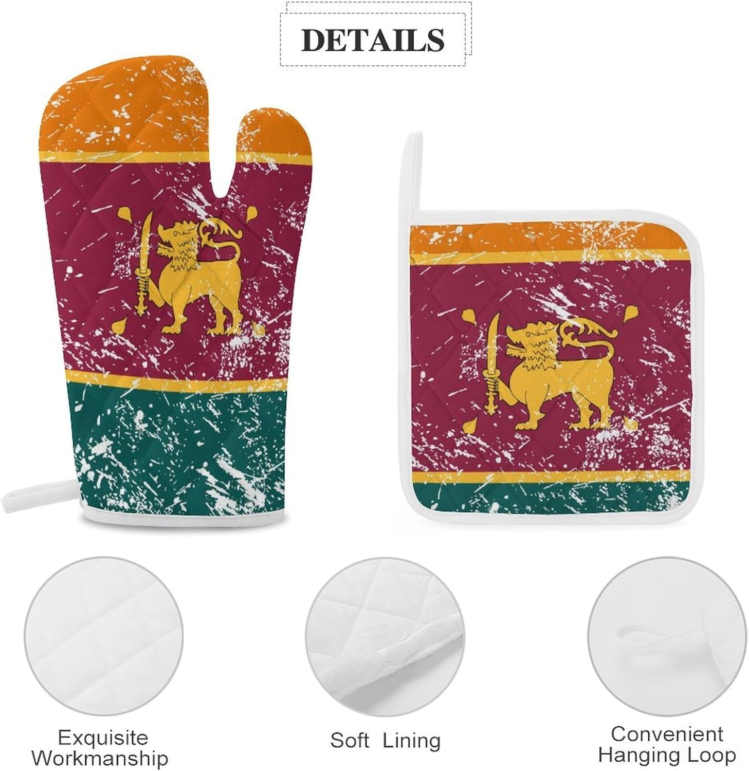 Sri Lanka Vintage Flag Oven Mitts and Pot Holders 4Pcs Set Heat Resistant Cooking Mitts Hot Pads
