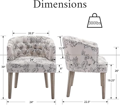 Miniatura 2 de Mid-Century - Juego de 2 sillas de comedor tapizadas de lino, cómodas sillas auxiliares con patas de madera para comedor, sala de estar, patrón