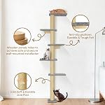 Arbre de chat 5-Tier Sol jusqu'au plafond, 80 Inch Tour de chat réglable en hauteur, arbre d'escalade pour chats d'intérieur, poteau d'échafaudage de chat sisal pour chats à sauter et à grimper, Gery