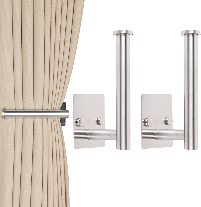 OCIOLI 4 Pack No Drill Curtain Holdbacks - Self-Adhesive/Screw-in Metal Curtain Tie Backs with Rustproof SUS304 Steel, Wall Mount Drapery Hooks, Damage-Free Installation for All Curtains (4, Gold)