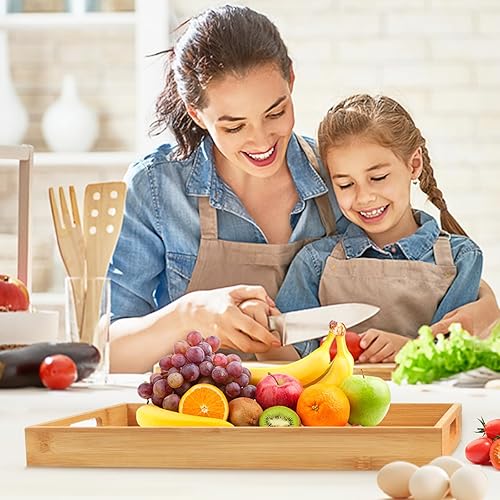 Miniatura 7 de Krimax - Bandeja de servir con asas, bandeja de bambú para desayuno, bandejas de madera, bandeja decorativa para comer, trabajar, almacenar,