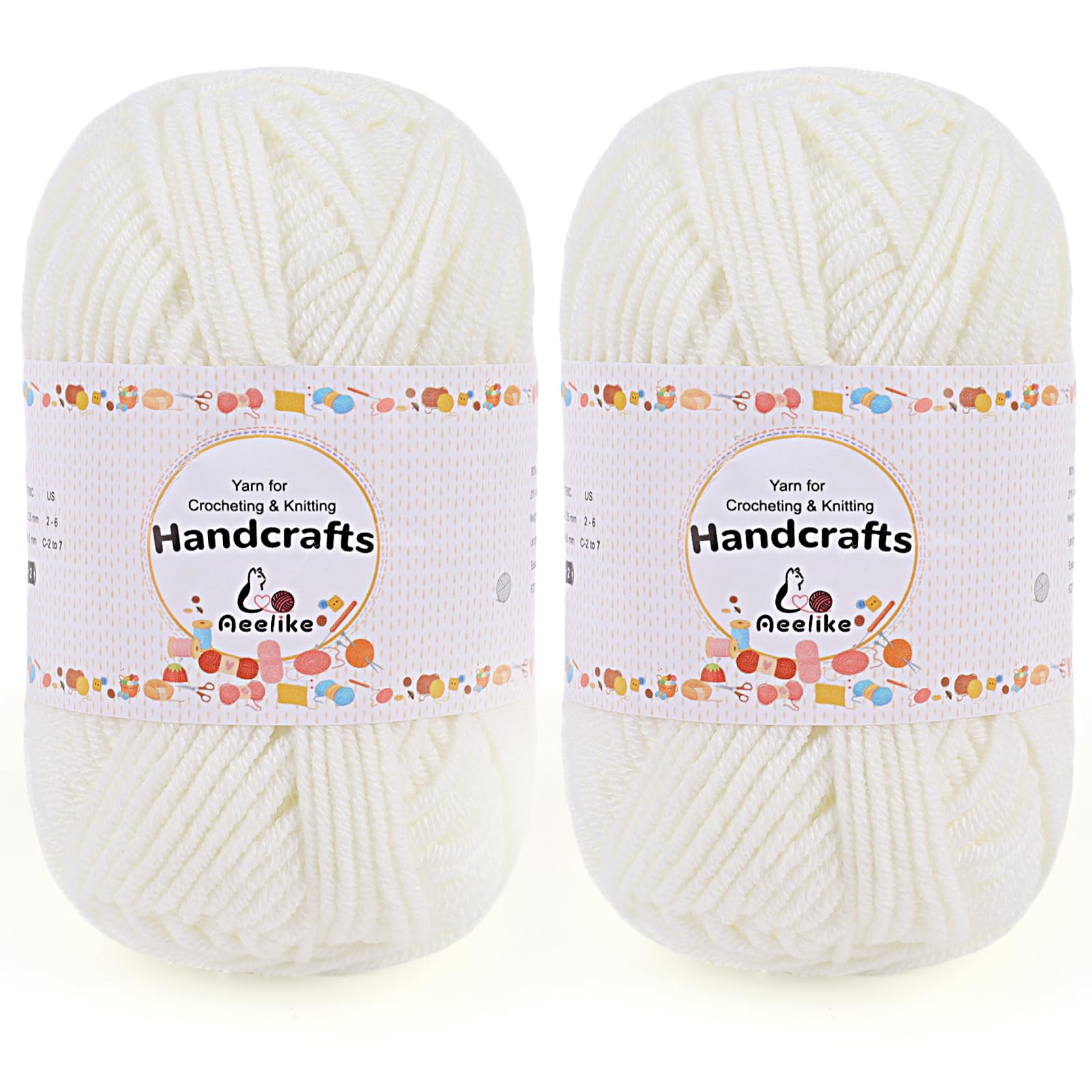 Aeelike 2 x 50g White Yarn Acrylic Knitting Wool, Soft 5 Ply Milk Cotton Yarn for Crochet Amigurumi, Blanket and Knitting Socks Hats and Other DIY Handcrafts Projects — image 1