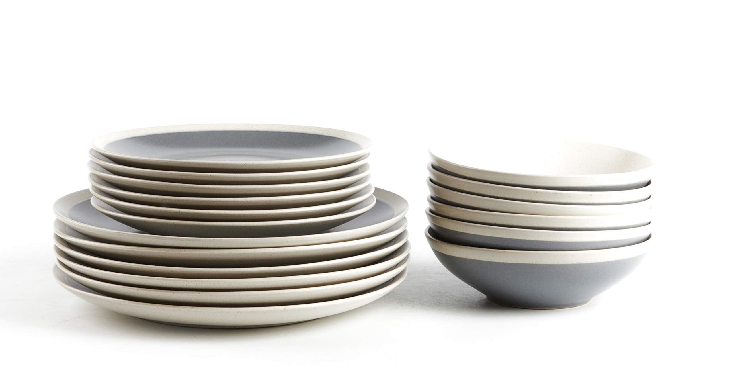 HomeVss Rock Ridge Speckled Stoneware Dinnerware Set (18pc Set, Light Grey and Ivory)
