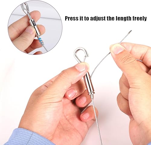 Miniatura 4 de 2 cables para colgar fotos, 0.079 x 0.059 in, doble gancho, ajustable, alambre para colgar fotos, acero inoxidable, herramientas para colgar