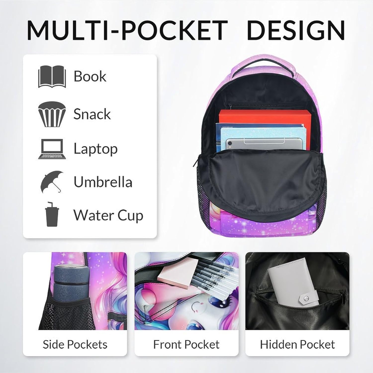 Unicorn Backpacks for Girls - Kids Backpack for School - Cute Toddler Bookbag - 17 Inch Lightweight Large Capacity Primary Schoolbag