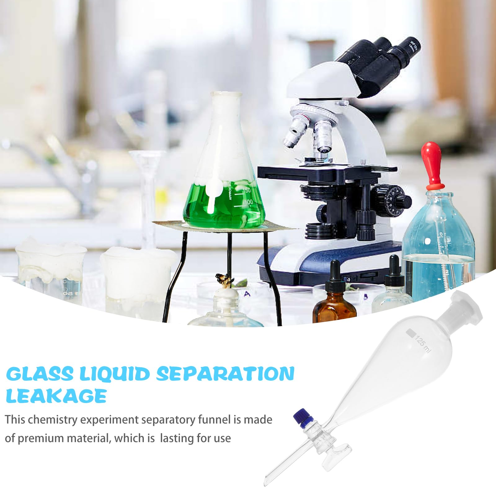 iplusmile Ampoule À Décanter, Séparateur en Verre Borosilicaté Verre En Forme de Poire Ampoule À Décanter Entonnoir pour Laboratoire de Chimie Accessoire Transparent, 125Ml