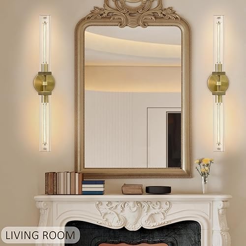 Miniatura 2 de Aplique de pared de baño de 30", apliques de pared de latón con cableado fijo, aplique de pared dorado regulable, apliques lineales moleteados de