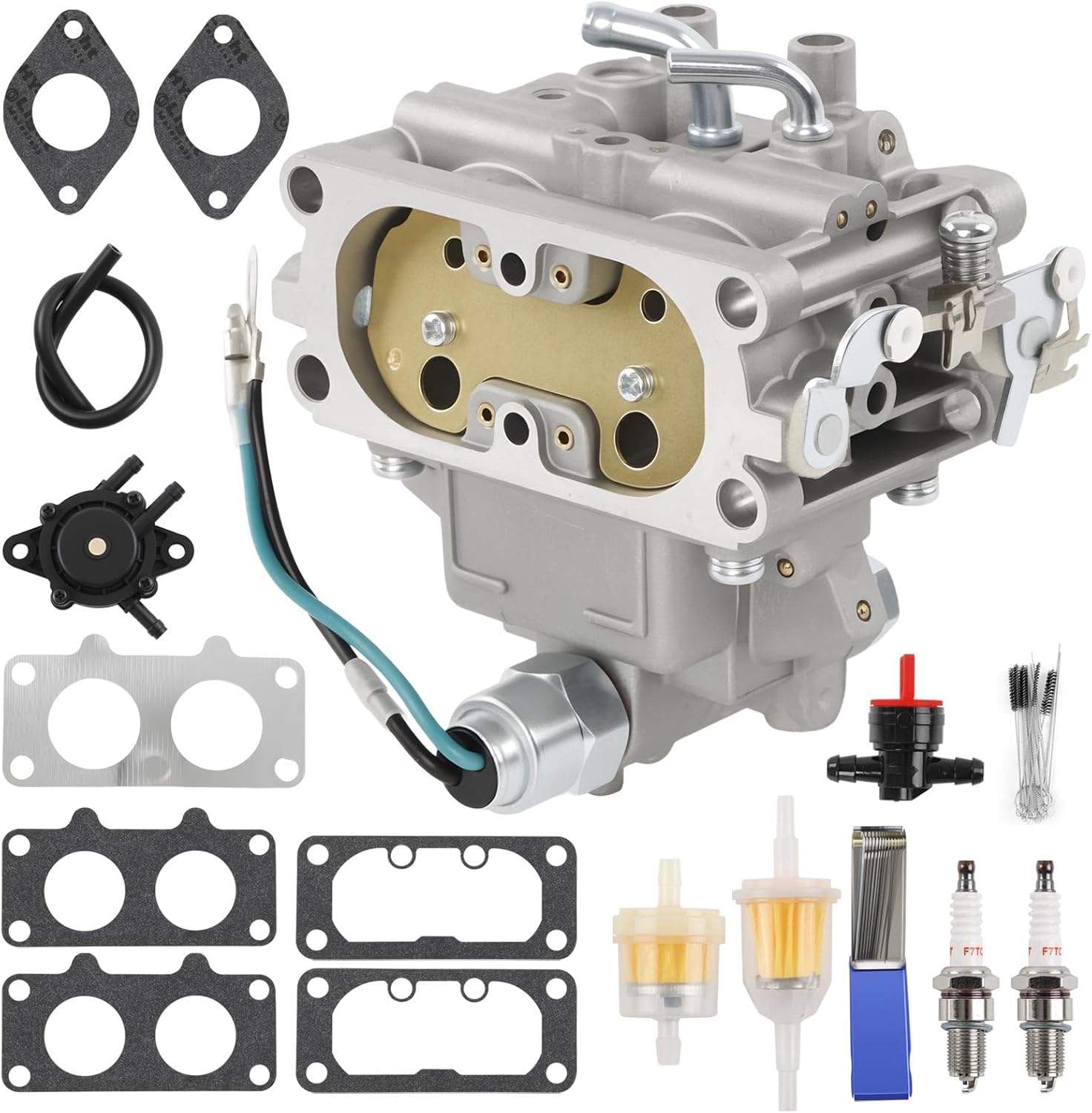 Carburetor Compatible with Kawasaki FH601V 19 hp 4-Cycle Engine, Replaces #15003-7041 15003-7077, Fits FH601V-AS/BS/CS/DS/ES/FS Series, Carb with Fuel Pump Spark Plugs