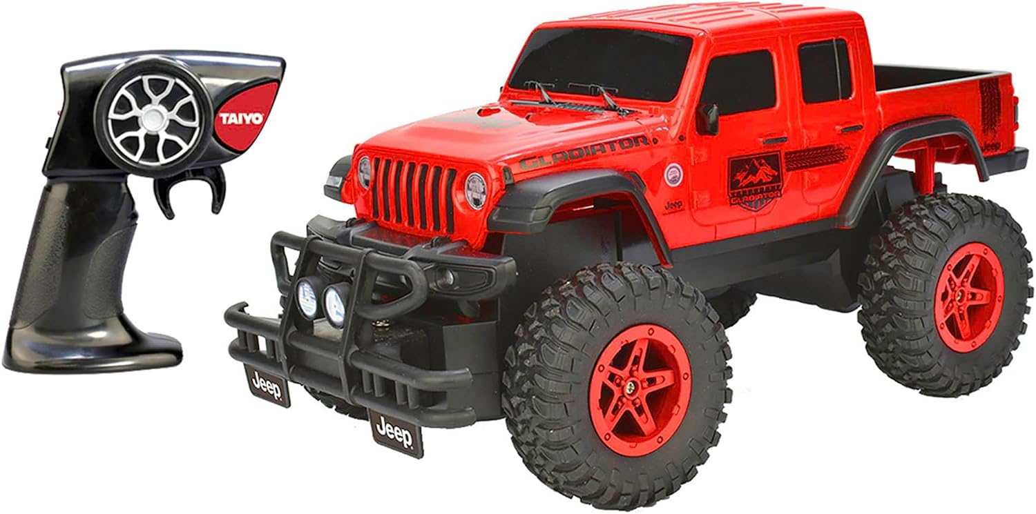 Top-down view of the Toy Shock Jeep Gladiator RC Vehicle and its remote control