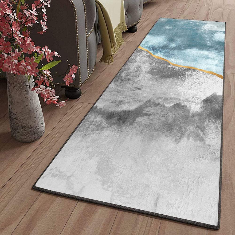 Alfombra larga para pasillo y escaleras estrechas azul gris moderna hogar