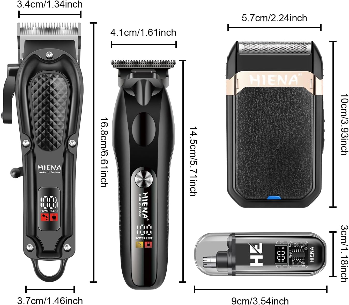 HIENA PRO Hair Clippers for Men Professional, Cordless Barber Clipper & T-Blade Beard/Hair Trimmer Set, Electric Razor Foil Shaver Nose Trimmer Barber Kit, Men's Hair Cutting Kit - Image 8
