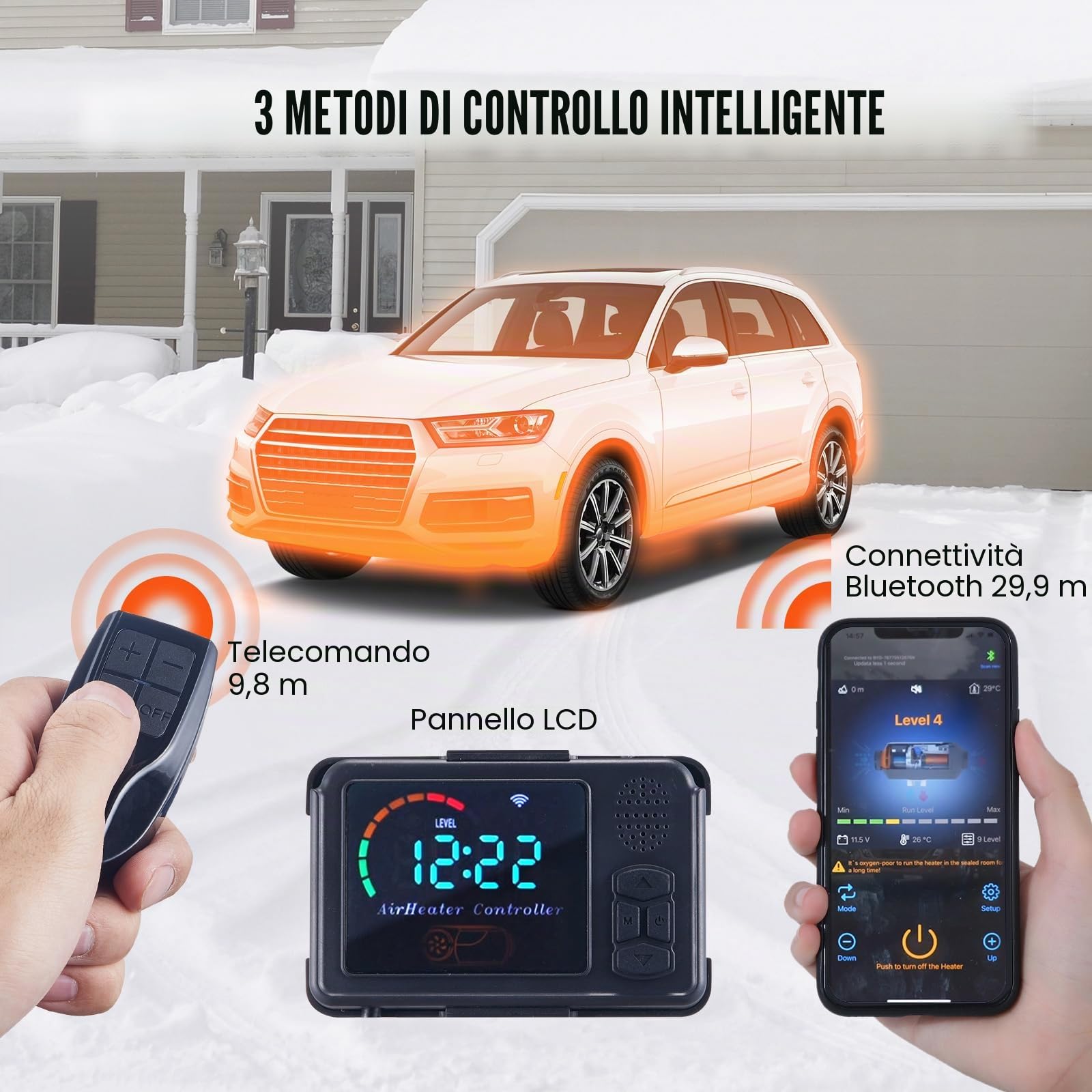 VEVOR Riscaldatore ad aria diesel da 12 V 8 kW, riscaldatore ad aria per parcheggio, riscaldatore ad aria diesel 0,16-0,62L/h con display LCD e telecomando, riscaldamento ad aria diesel,