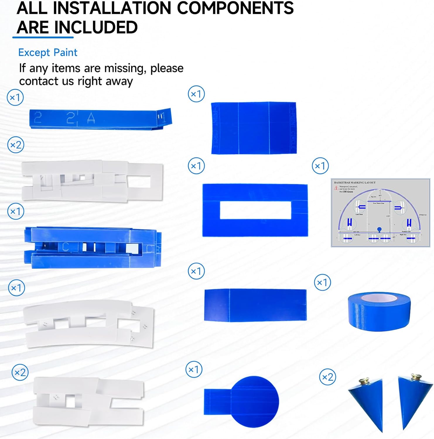 Plastic Material Basketball Court Marking Kit, Basketball Court Stencil Kit for Concrete Instead of Traditional Paper Board. Waterproof, Sun-Resistant, Can be Used Multiple Times(20 Times)