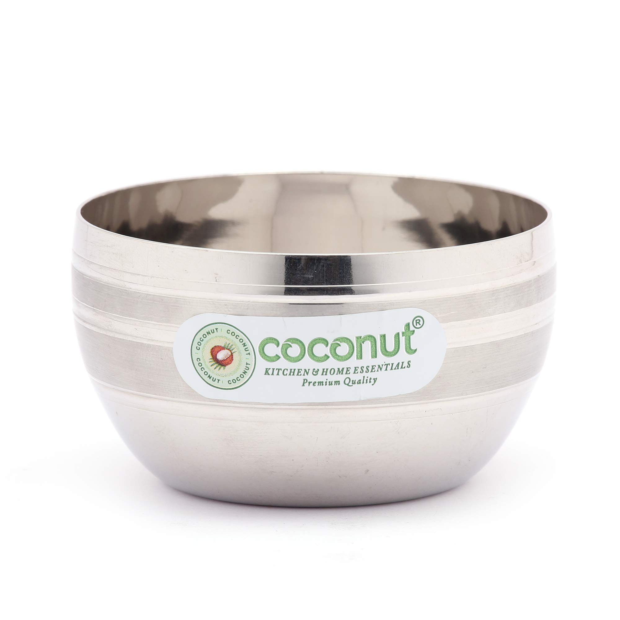 coconut Stainless Steel Apple Ringer Bowls for Home Use | Vati/Katori | 200ml Each | 9.5 cm | Ideal for Serving Dal, Sabzi, Sweets – Set of 6 | Bowls for Dinner - Image 3 thumbnail