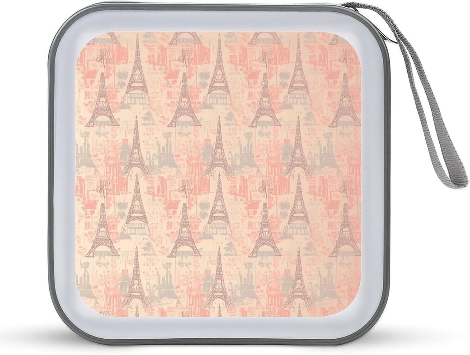 Soft Colors Eiffel Tower Pattern France CD Case ，40 Capacity Dual-sided Storage Function，Storage Bags With Handle And Zipper，CD Collection Bag for Car Home Office Travel.