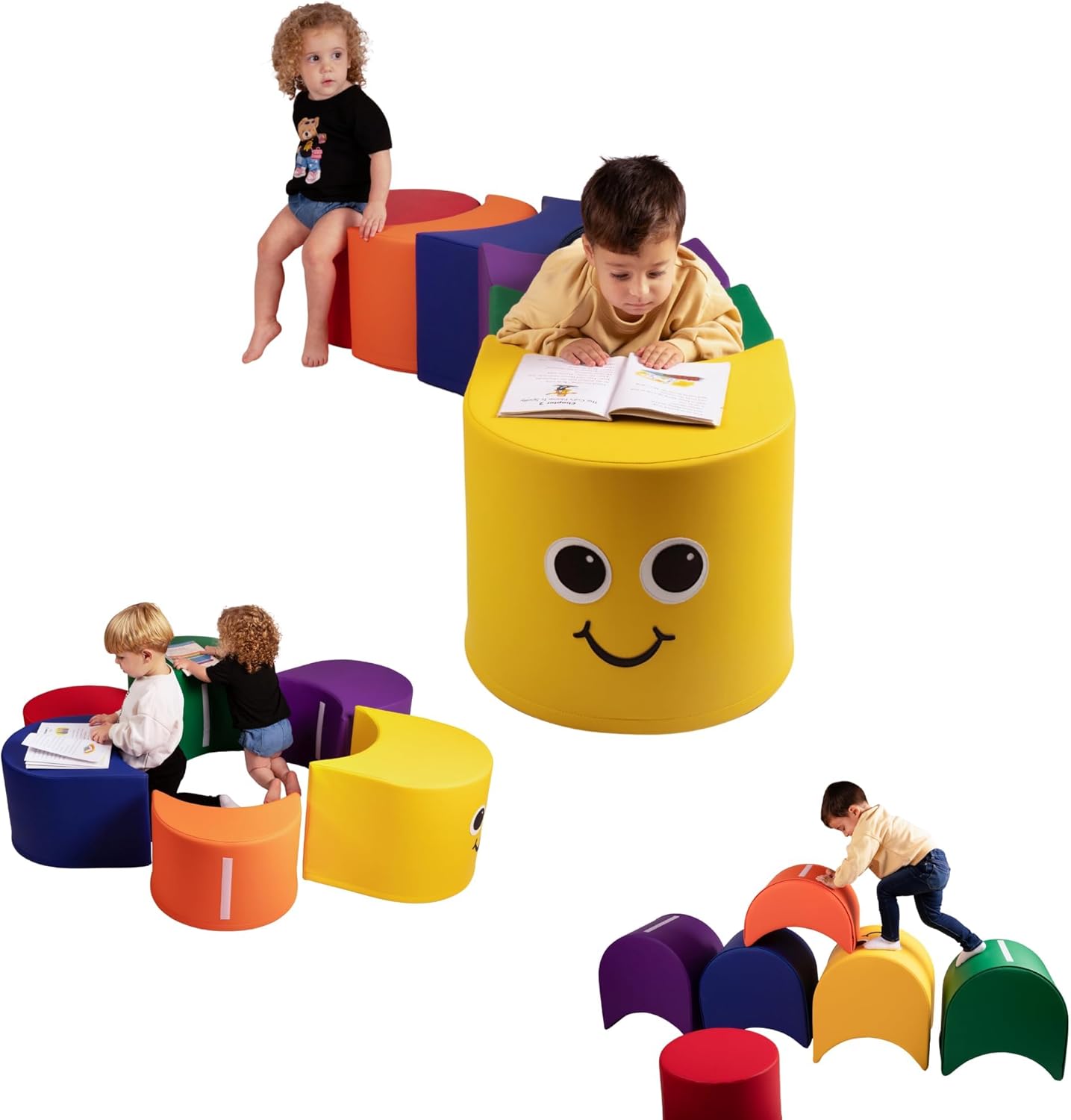 Schooled Modular Caterpillar Bench - Soft Play Seating for Libraries and Sensory Rooms - Climbing Blocks for Children and Toddlers
