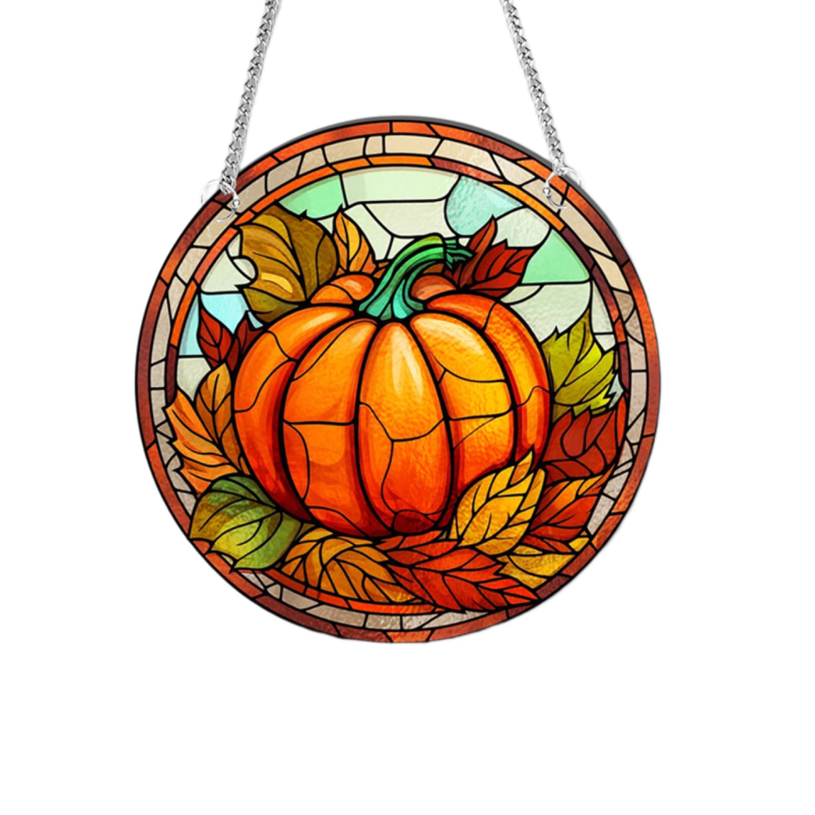 Pumpkin Snowman Stained Glass Window Hanging Acrylic Suncatcher Colorful Window Panel Double Sided Pattern Wall Art Decor for Halloween Christmas Indoor Outdoor Home Room Birthday Party-B||Large