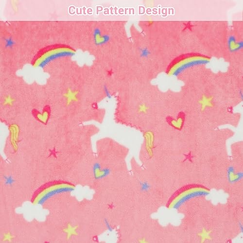 Miniatura 2 de Viviland Manta para niños, manta con estampado de unicornio para niñas, cálida y ligera, manta de vellón de unicornio rosa para sofá, silla, cama,