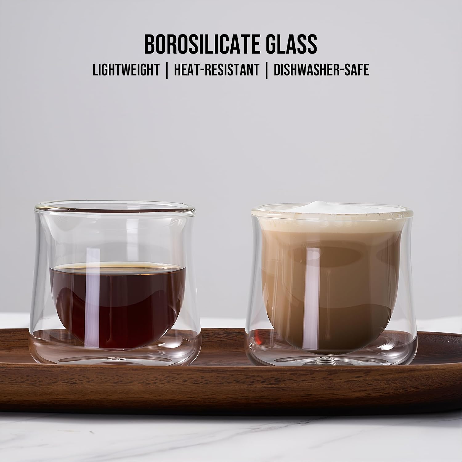 Double Wall Espresso Cups Set of 2, 3 oz Borosilicate Glass Coffee Shot Cups, Clear Handleless Demitasse Glasses