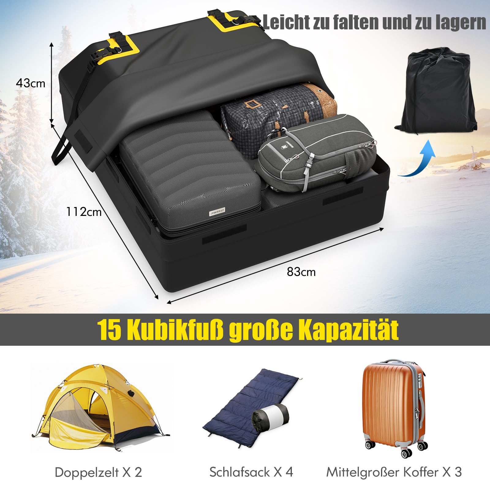 COSTWAY 420L Dachbox für Auto, Dachkoffer wasserdicht mit 6 Türhaken, Zahlenschloss, Rutschfester Matte & Tragetasche, Faltbare Dachtasche Gepäckbox für Autos, Vans, SUVs (Schwarz, 420L) Auto & Motorrad