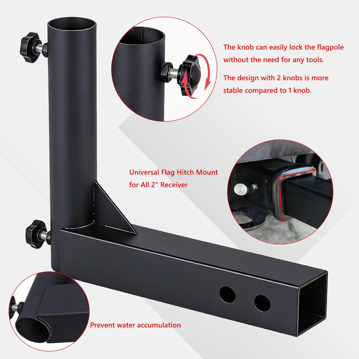 Universal Trailer Hitch Mount Flag Pole Holder,for Any Vehicle with 2" Hitch Receiver,Black - Image 3