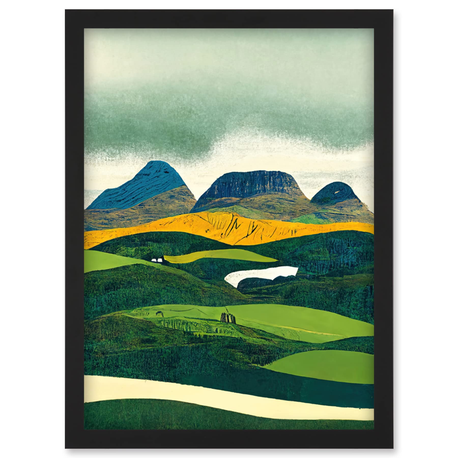 Doppelganger33 LTD Scottish Highland Munros Landscape Linocut Artwork Framed Wall Art Print A4