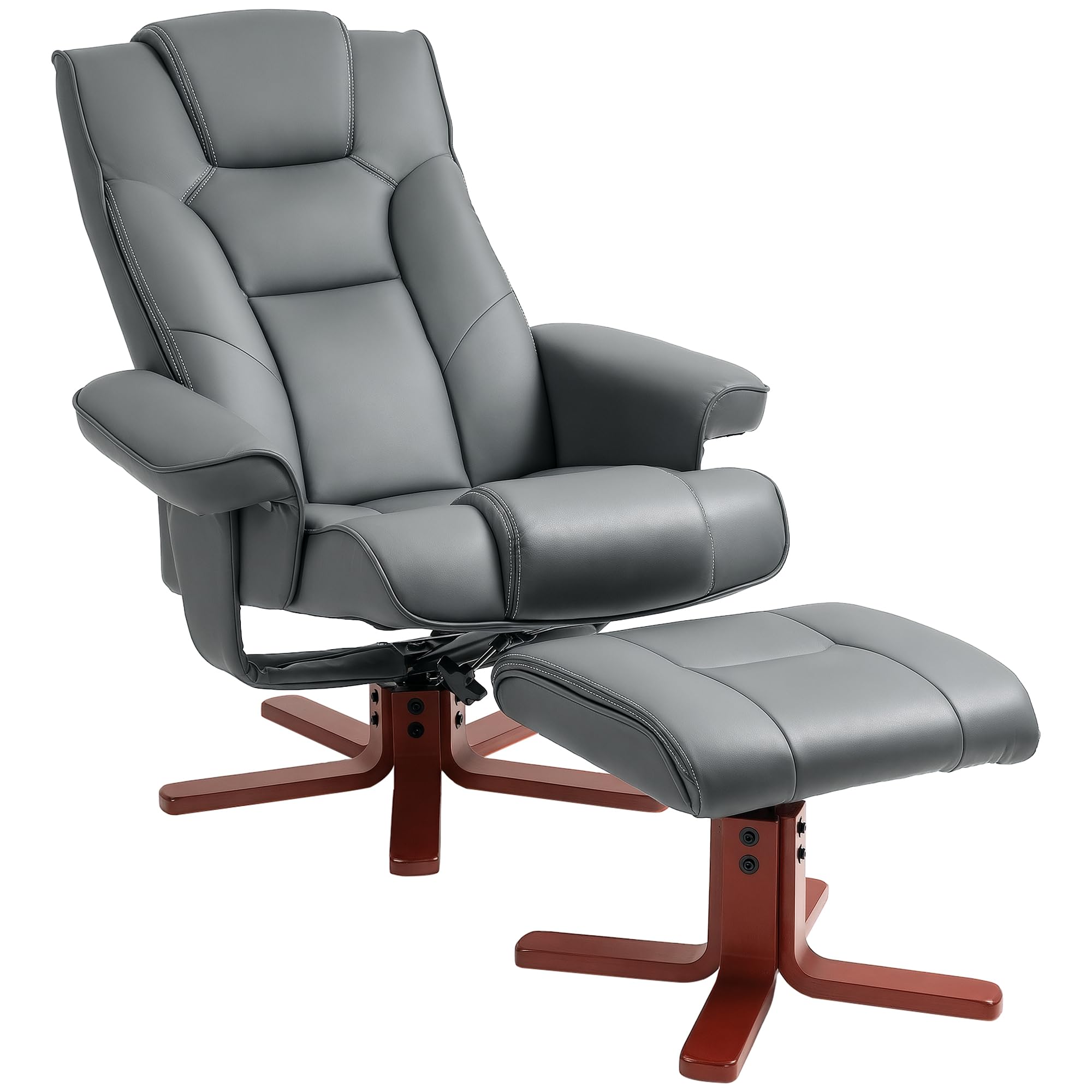 HOMCOM Recliner Chair with Footstool, PU Leather Upholstered Armchair with Adjustable Backrest, Leisure Lounge Chair for Living Room, Bedroom, Grey